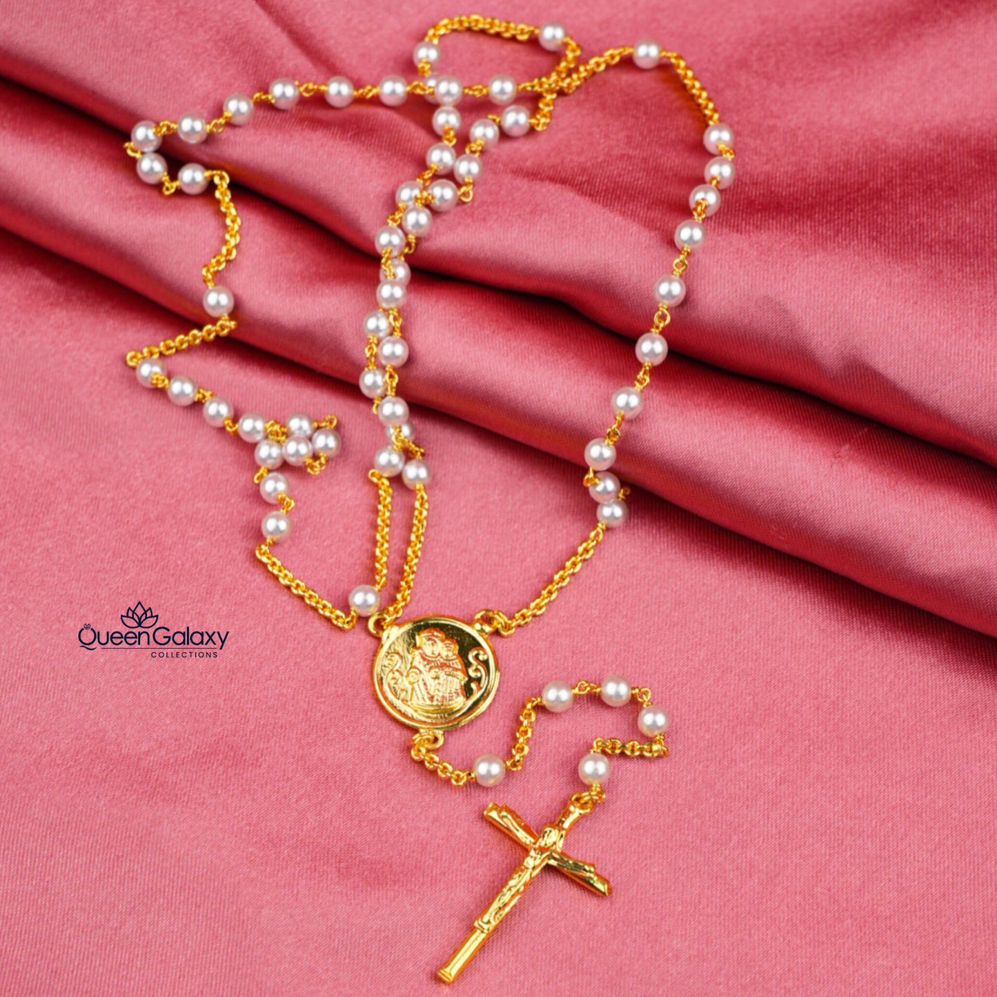 Gold Plated Pearl Rosary
