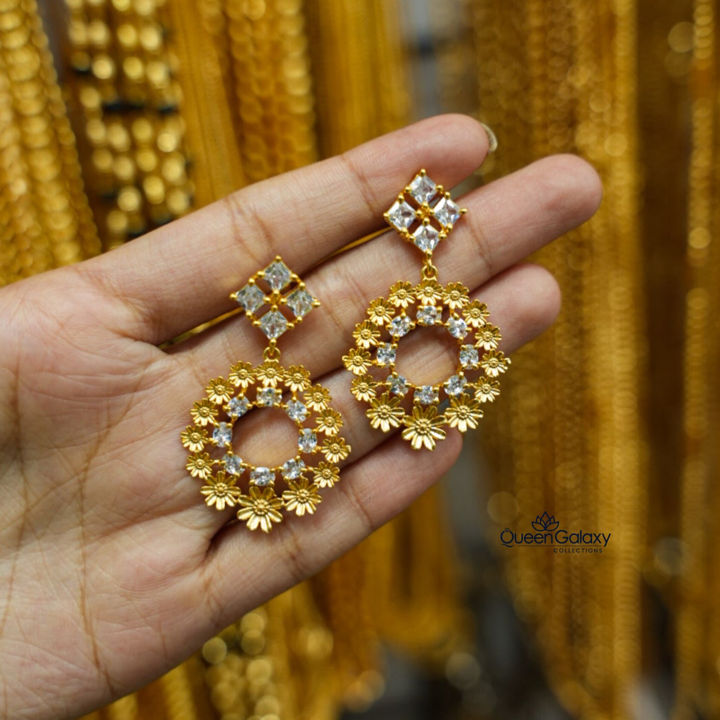 Gold Plated Ad Stone Earrings