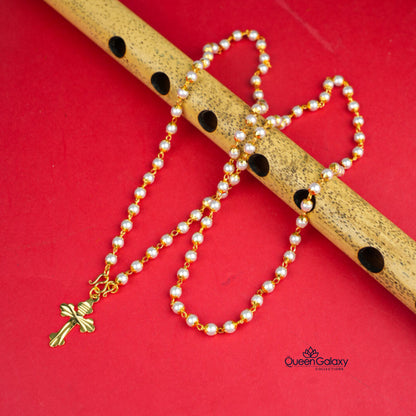 Gold Plated Pearl Chain With Cross