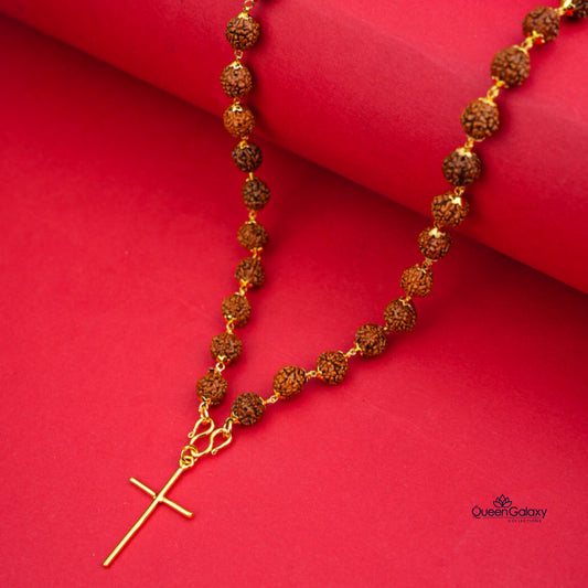 Gold Plated Rudhraksham Chain With Cross
