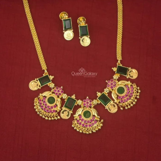 Gold Plated Palakka Necklace With Stud