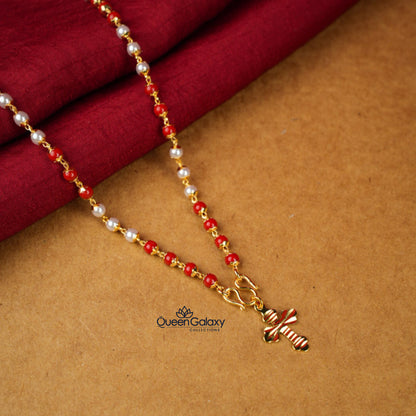 Gold Plated Coral Chain With Cross