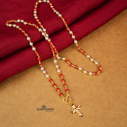 Gold Plated Coral Chain With Cross