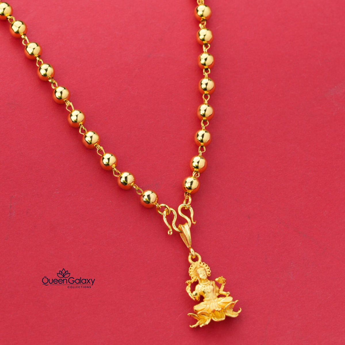 Gold Plated Manimala With Lakshmi Devi Pendant