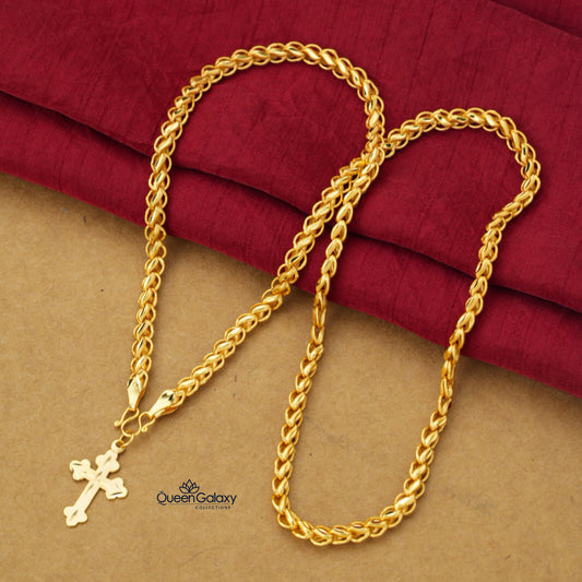 Gold Plated Lotus Chain With Cross