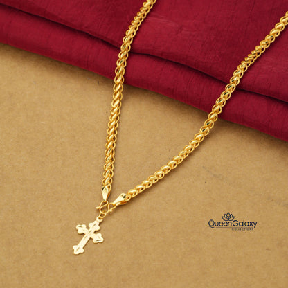 Gold Plated Lotus Chain With Cross