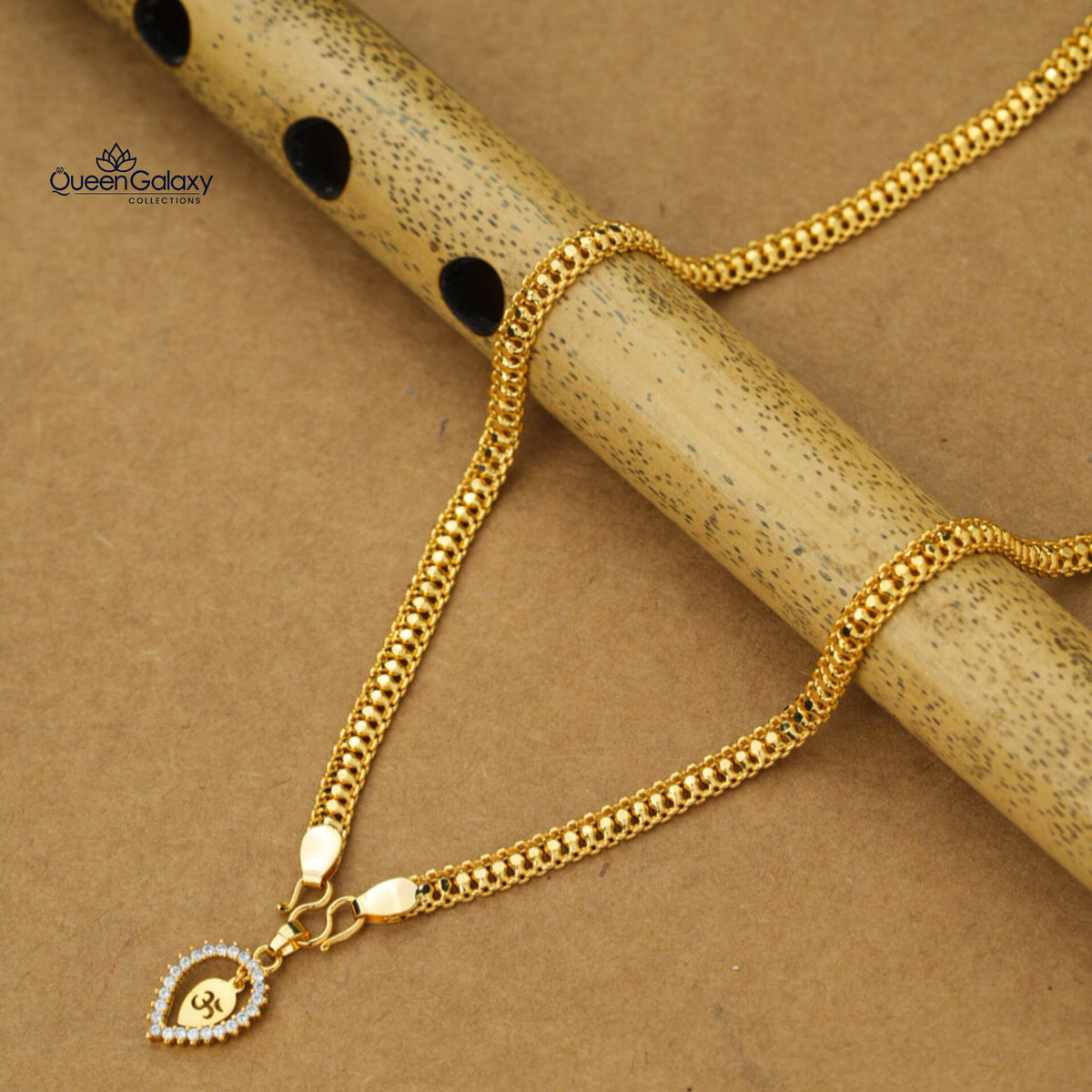 Gold Plated Flat Rail Chain With Thali