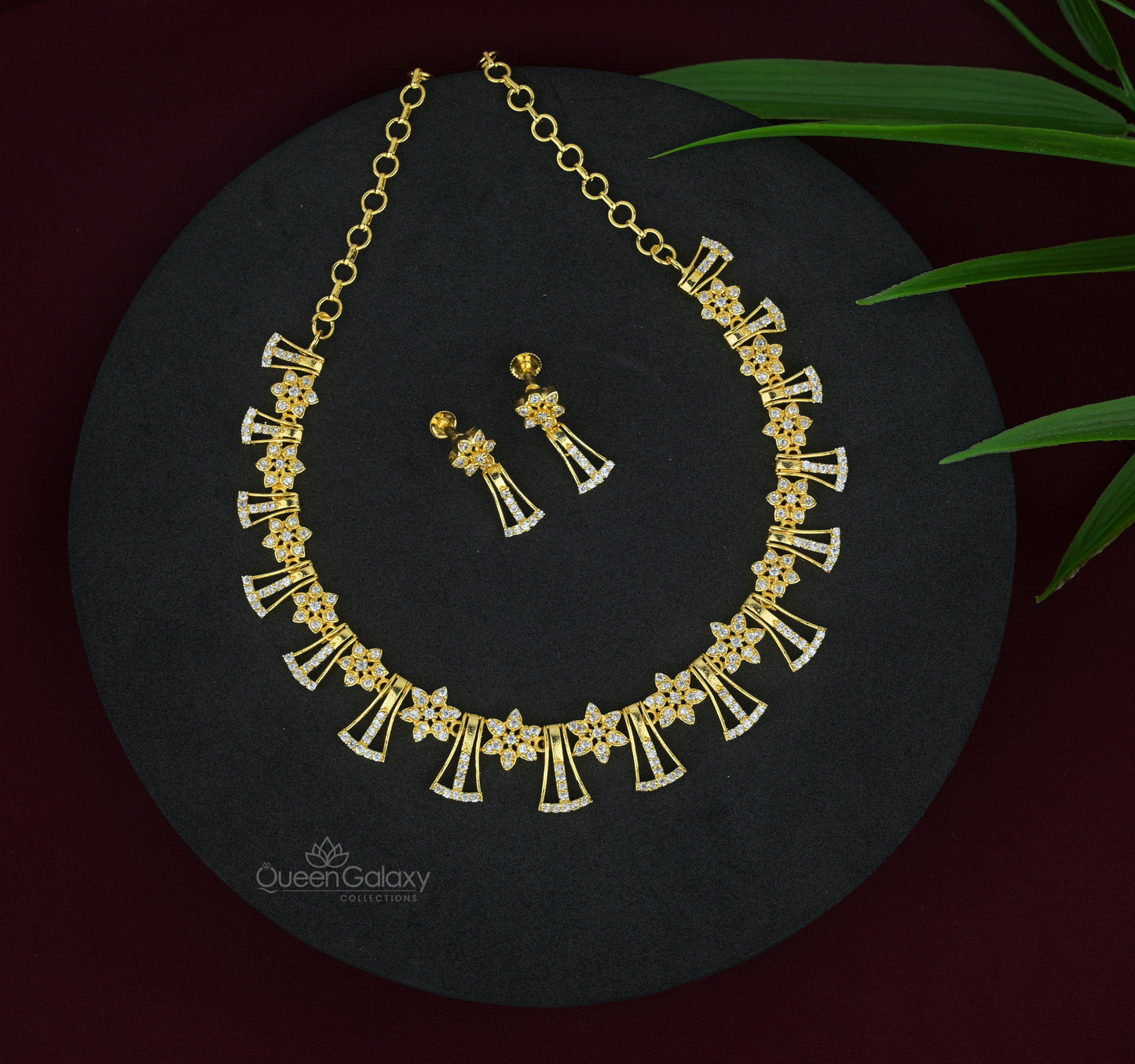 Goldplated AD Stone Necklace With Earrings
