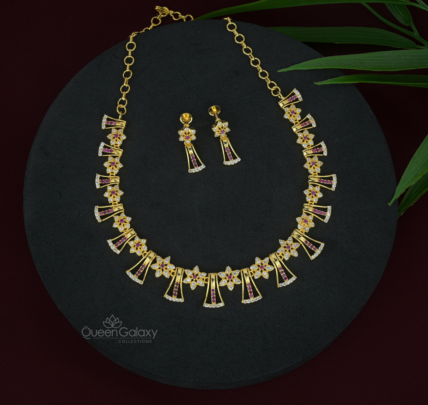 Goldplated AD Stone Necklace With Earrings