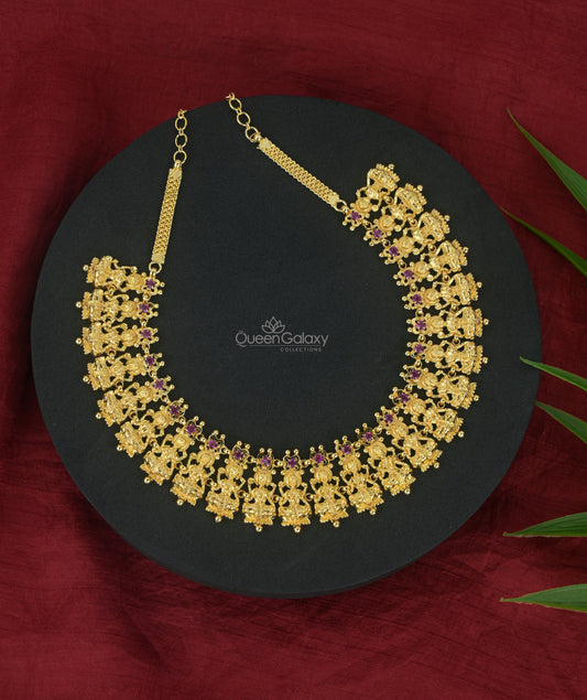 Goldplated Ruby Stone Lakshmi Necklace