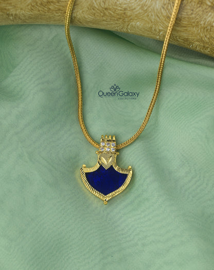 Gold plated Palakka pendant with blue stone and white accents on gold chain
