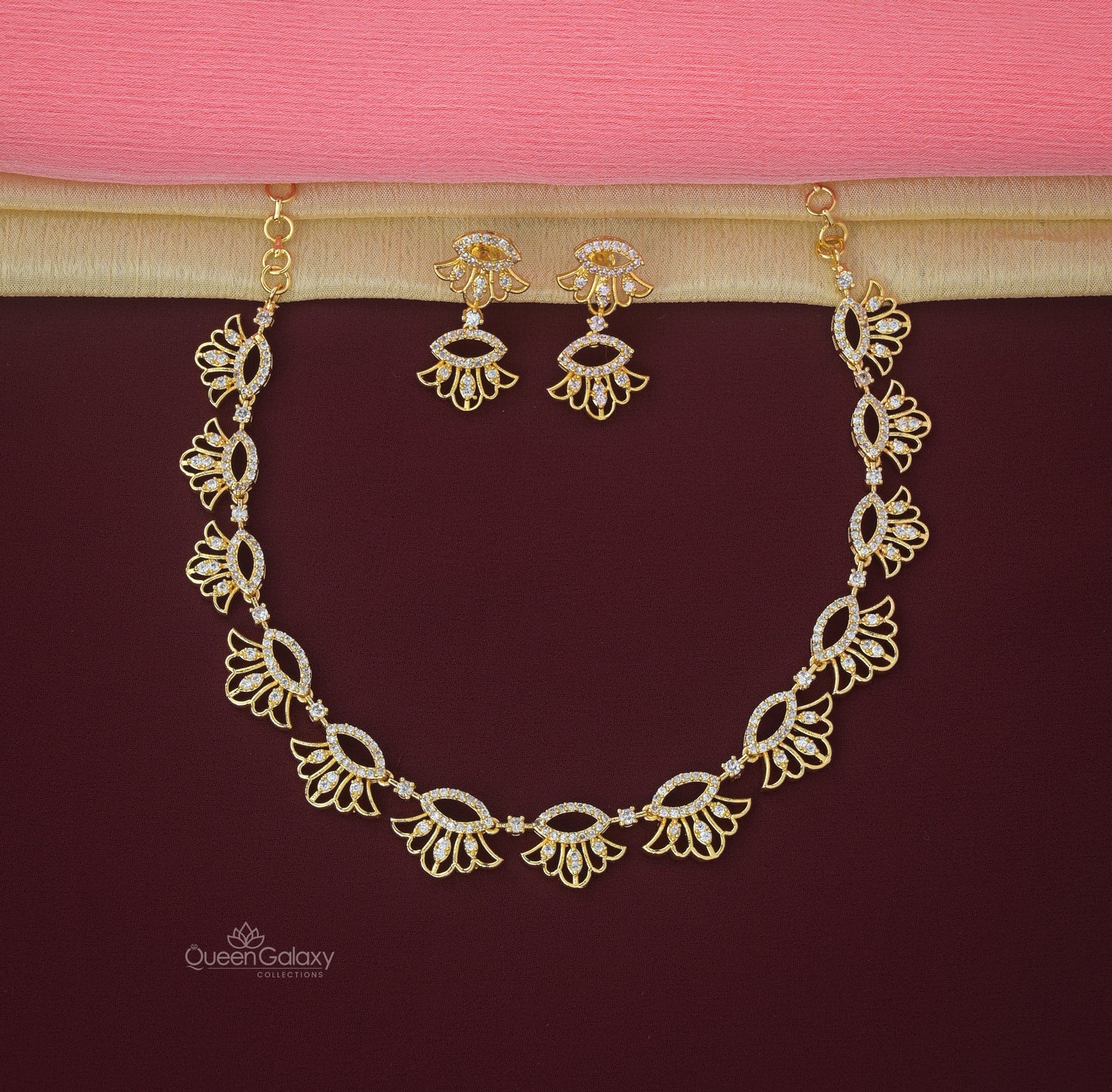 Goldplated AD Stone Neclace With Earrings
