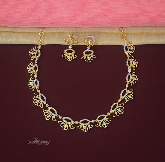Goldplated AD Stone Neclace With Earrings
