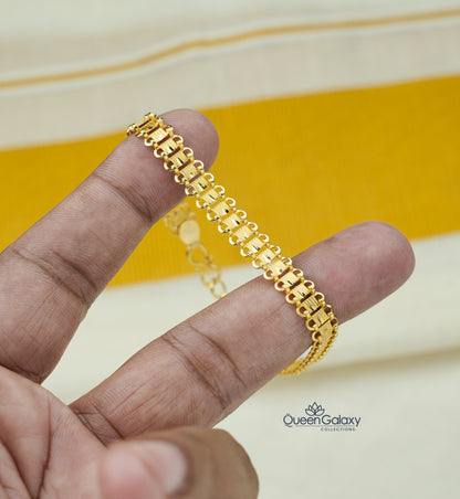 Traditional Style Gold Plated Broad Link Bracelet at queen galaxy collection