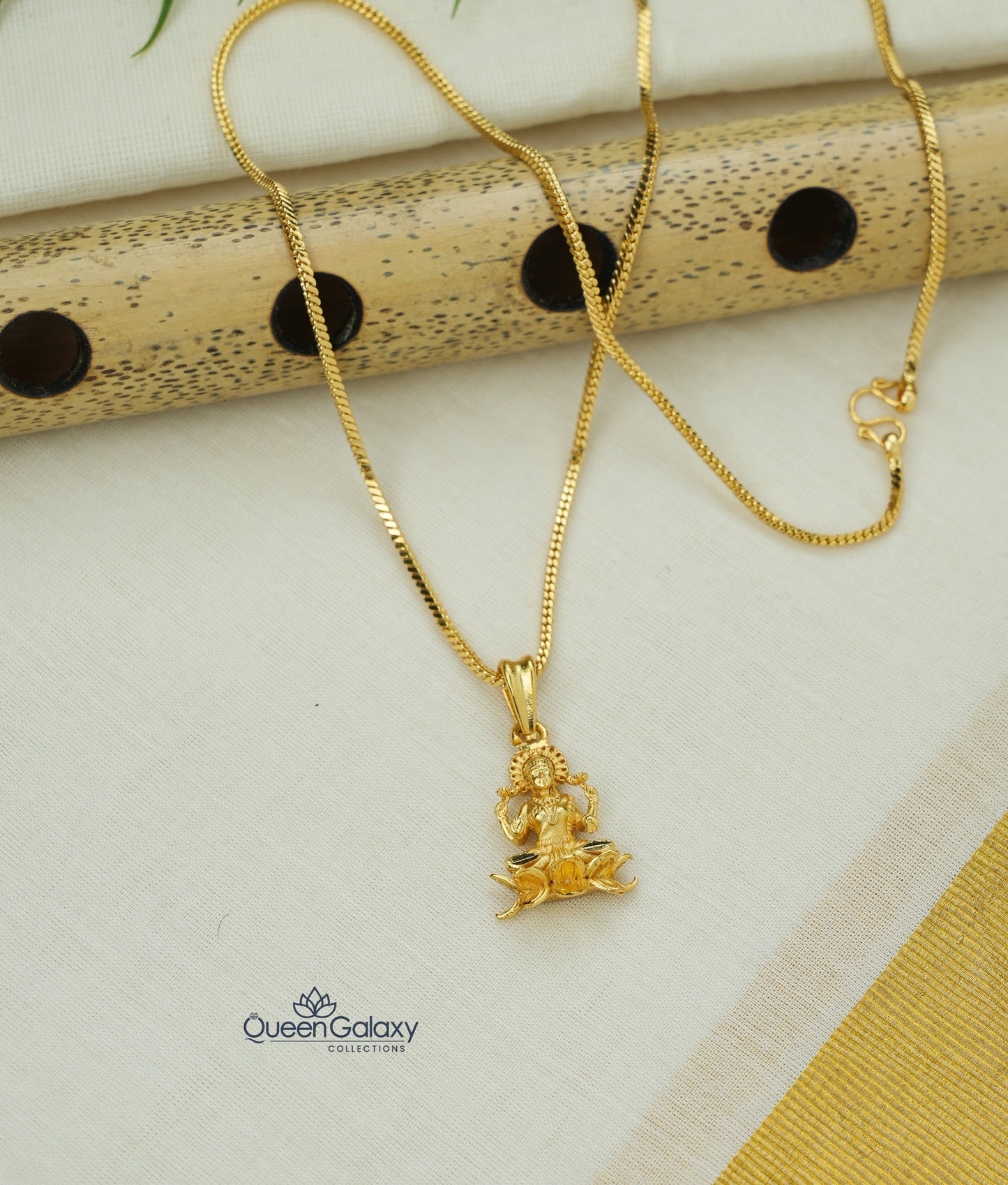 Gold plated box chain with Lakshmi Devi pendant - queen galaxy collection