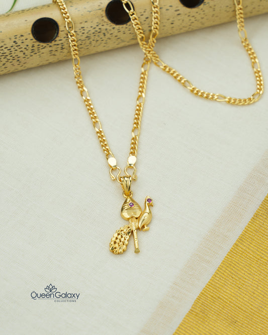 Gold Plated Figaro Chain With Peacock Pendant