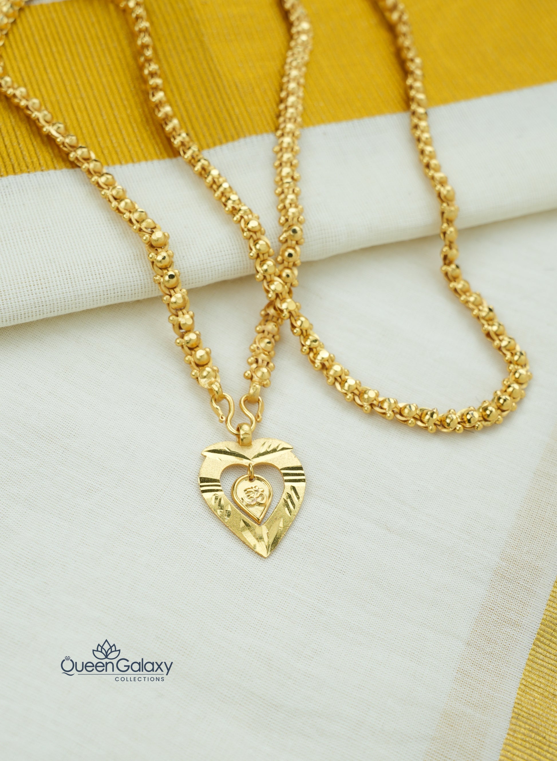 Gold plated bead chain with Om thali pendant