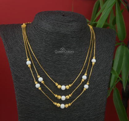Goldplated White Beads Chain Necklace